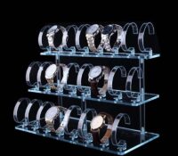 Custom acrylic 3 tiers watches display stands with C rack WDJ-236 Custom acrylic 3 tiers watches display stands with C rack