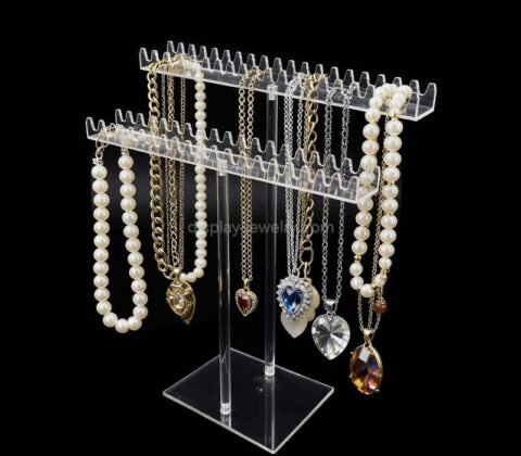 Custom acrylic T bar jewelry display stand with hangers