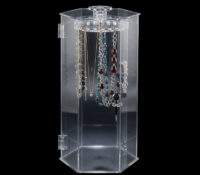 Custom hexagon acrylic lockable rotating necklace display case ODJ-316 Custom hexagon acrylic lockable rotating necklace display case
