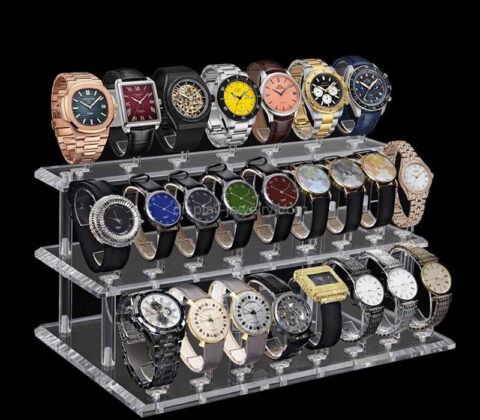 Custom acrylic retail 3 tiers watches display rack