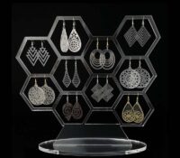 Custom acrylic hexagon earring display stands with base EDJ-756 Custom acrylic hexagon earring display stands with base