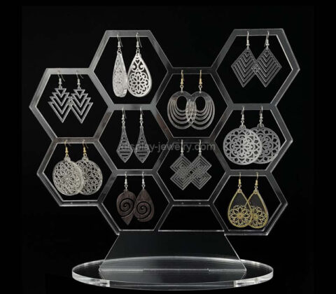 Custom acrylic hexagon earring display stands with base