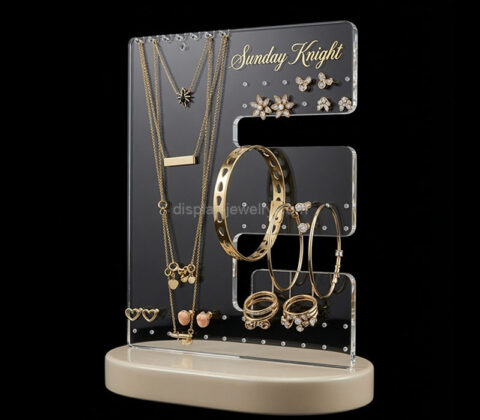 Custom E-shaped acrylic jewelry display stand with base