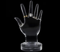 Custom acrylic hand form ring display stand with base RDJ-501 Custom acrylic hand form ring display stand with base