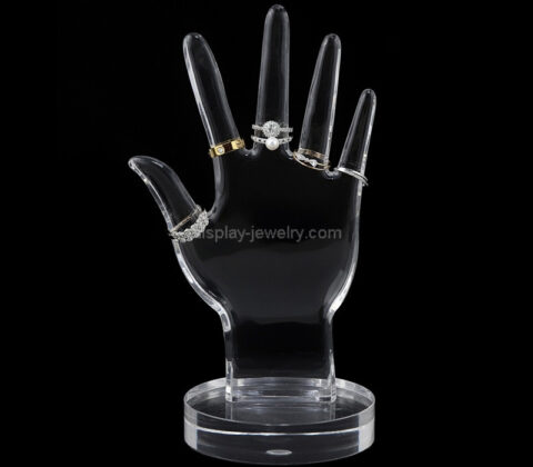 Custom acrylic hand form ring display stand with base