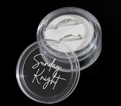 Custom round acrylic wedding ring display box with lid