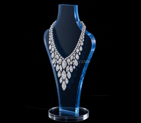Custom acrylic necklace display stand with round base