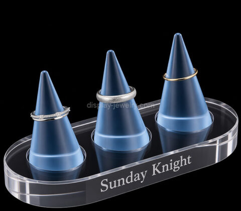 Custom acrylic cone rings display stand with oval block base