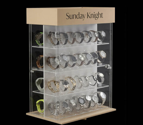 Custom acrylic double sided 4 tiers watch display cabinet